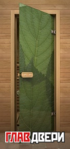 Дверь для сауны зеленые листья