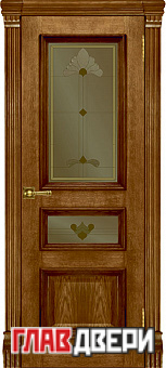 Дверь межкомнатная Барселона витраж Бавария (широкий фигурный багет) дуб patina antico остекленная